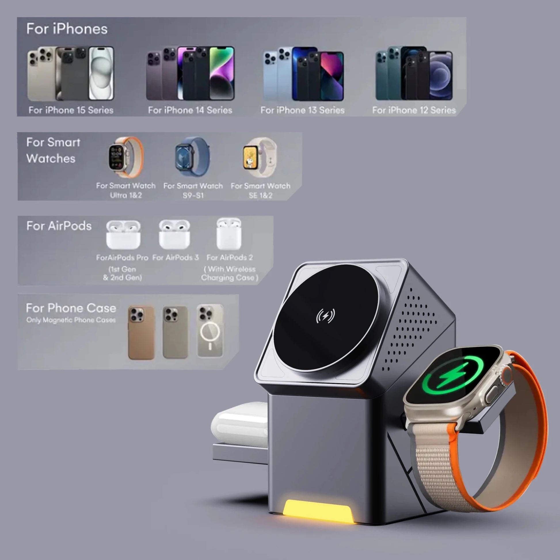 3 - in - 1 Rotating Magnetic Fast Charging Station - MegaStore24
