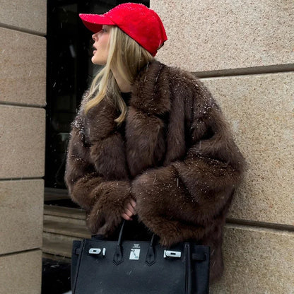 Cappotto oversize da donna in pelliccia sintetica sfumata 