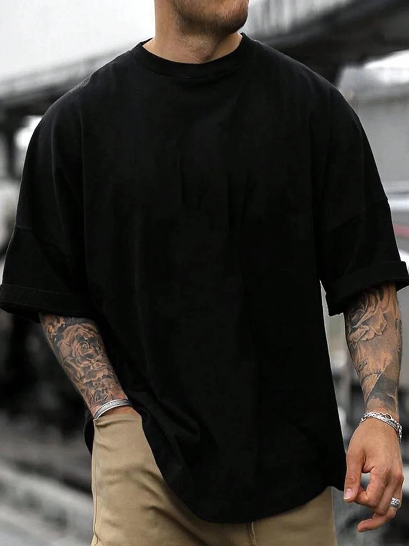 T-shirt hip-hop in cotone da uomo con stampa teschio 