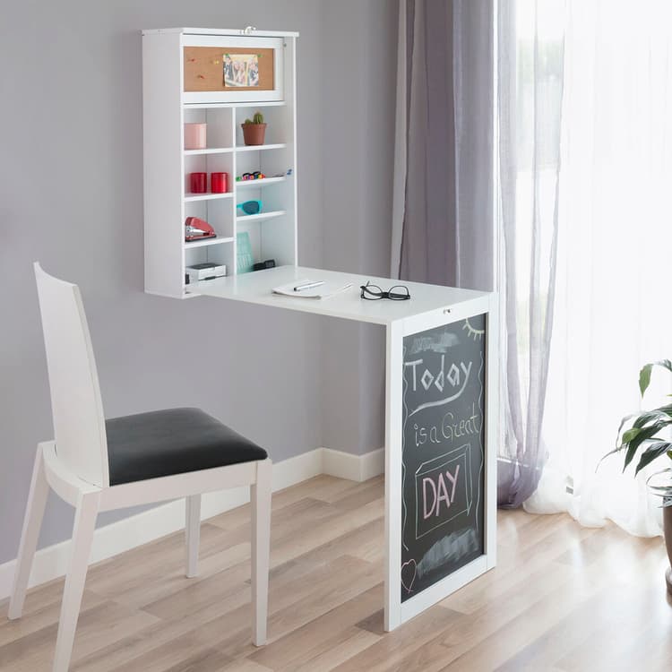 Foldable Wall - Mounted Desk with Shelves - MegaStore24